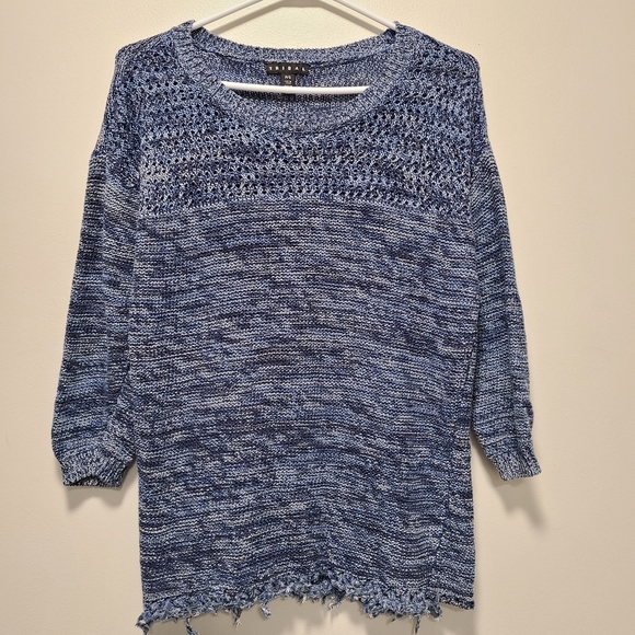 Tribal Blue Knit Fringe Sweater Small - Picture 2 of 7